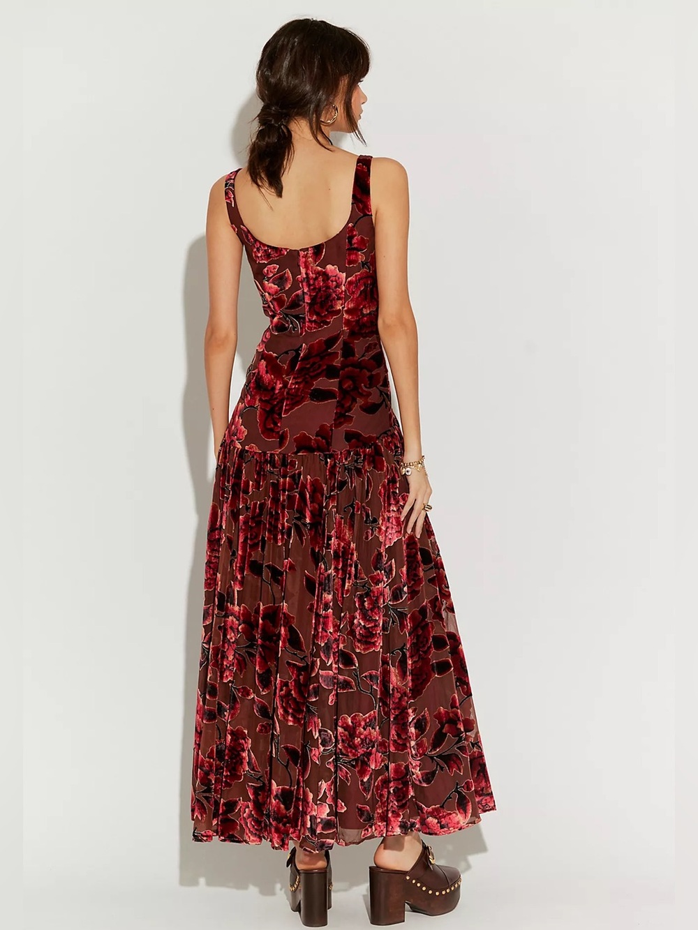 Hutch The Ridge Burgundy Velvet Maxi Dress Drop Waist Wedding Cocktail Sz 6 - Picture 2 of 13
